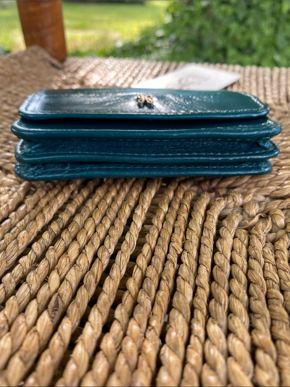 HOBO Teal Compact Leather Card Case with Gold Logo - Picture 5 of 8